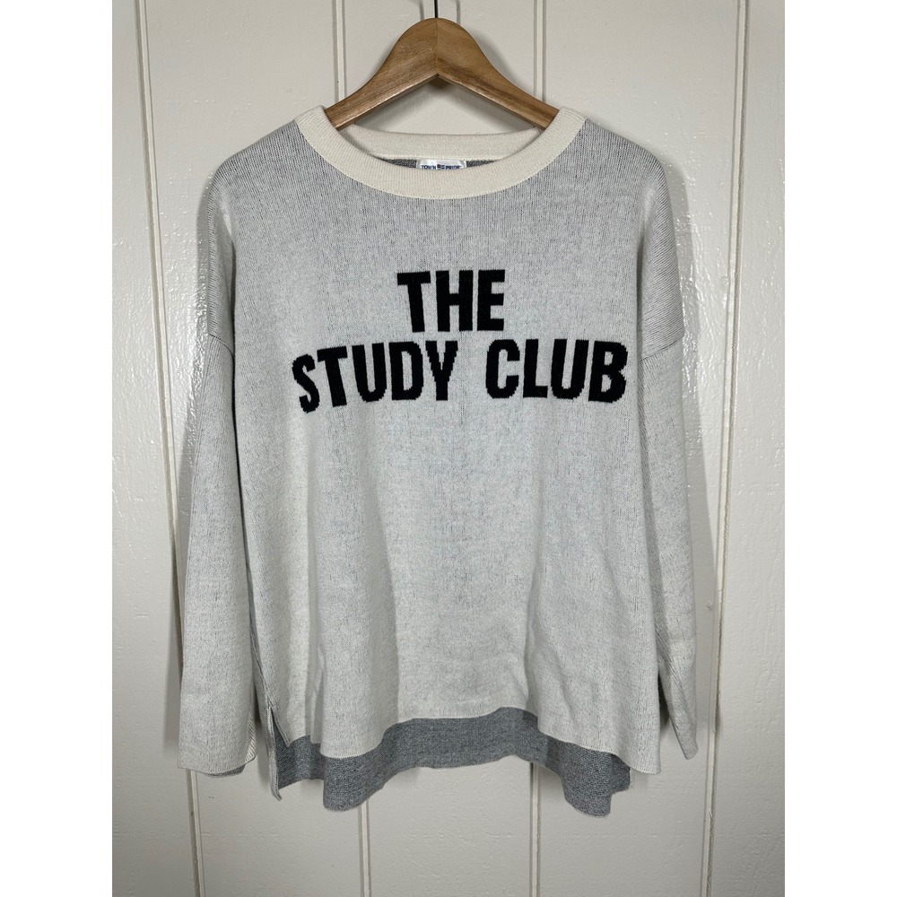 Town Pride Sweater Womens XS Grey The Study Club Graphic Knit Oversized Top